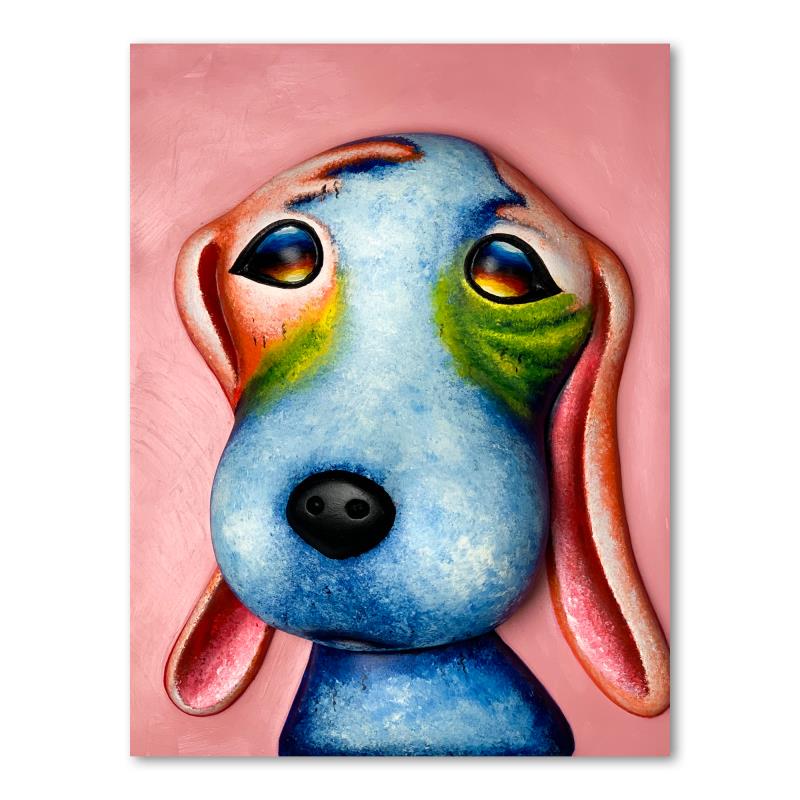 Homer (Pink) by Wang: "Homer (Pink)" is a hand painted limited edition, dimensional art, bas relief sculpture by Wang. This piece is numbered 15/99, is hand signed in verso, and comes with a letter of authenticity. Measure
