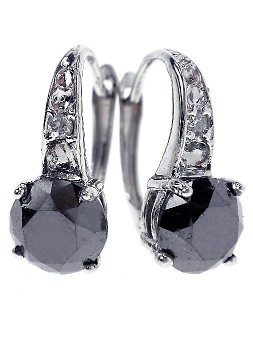 14KT White Gold Black & White Diamond Earrings. A821: "14KT White Gold Black & White Diamond Earrings. A821 Excellent Condition! One pair 14KT White Gold Cast & Assembled Black & White Diamond Earrings. Condition is new, good workmanship. Hinged with sna