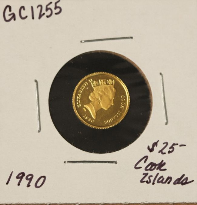 1990 Cook Islands $25 Eagle Gold Coin 1/25oz GC1255: "1990 Cook Islands $25 Eagle Gold Coin 1/25oz GC1255. As-Is Condition! CX55ES. 1990 Cook Islands $25 Eagle Gold Coin 1/25oz Thank you for viewing this lot. We are always adding new inventory and new a
