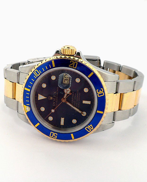 Gents Rolex Two-Tone Submariner Wristwatch 127.54 gm A1: "Gents Rolex Two-Tone Submariner Wristwatch 127.54 gm A1642. Excellent Condition! KH1504EW. One gents, hand crafted & machine milled Rolex two tone Submariner wristwatch electronically tested stainles