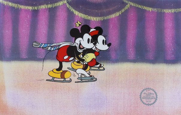 Mickey & Minnie On Ice - Limited Edition Disney Se: "Mickey & Minnie On Ice - Limited Edition Disney Serigraph Cel - Fine Art Walt Disney Serigraph Cel - UA52WP - An animated film is comprised of thousands of individual hand-pained cels, which, photogr