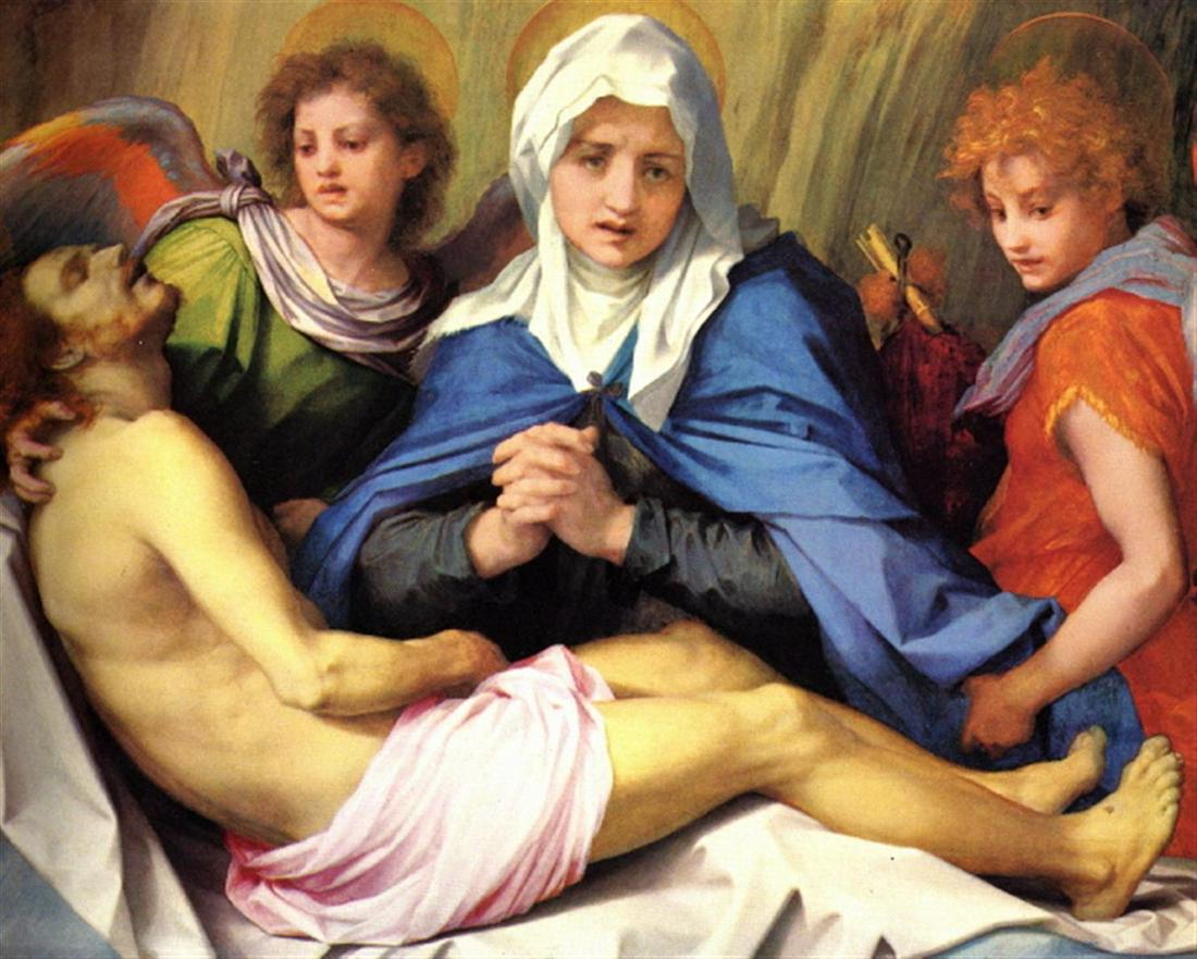 Andrea del Sarto - Mourning of Christ: Artist: Andrea del Sarto - Title: Mourning of Christ - Medium: Fine Art Giclee on Canvas - Image Size: Approximately 32 inches x 26.75 inches - Unframed on Unstretched Canvas - Biography: Andrea del S