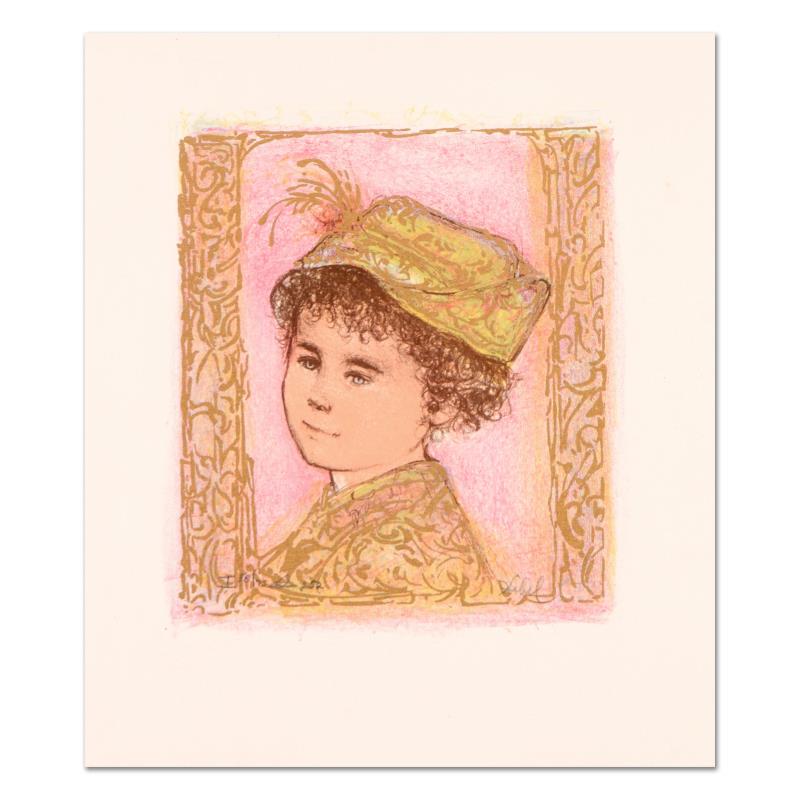 Happy by Hibel (1917-2014): "Happy" is a limited edition lithograph on paper with remarque by Edna Hibel (1917-2014), numbered and hand signed by the artist. Includes Certificate of Authenticity. Measures approx. 12" x 15" (bord