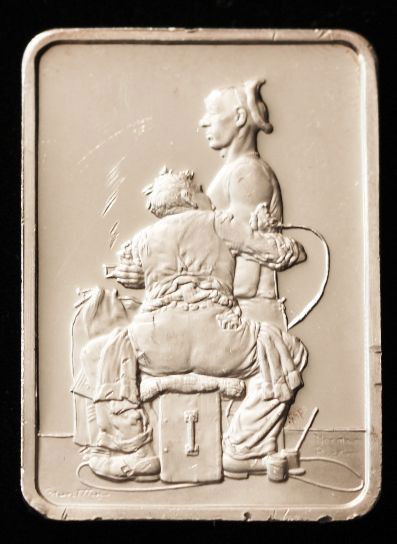 Norman Rockwells "The Tattooist" .999 Silver (1oz) COMS: "Norman Rockwells "The Tattooist" .999 Silver (1oz) COMS50. As-Is Condition! BC12SZ. Minted in 1975 and 76 by the Hamilton Mint and known as Norman Rockwell's 12 Most Loved Saturday Evening Post Cover
