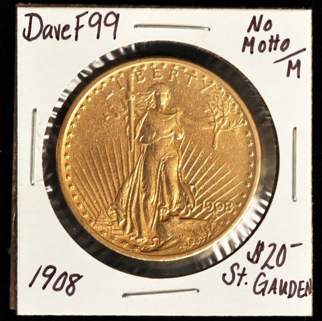 1908 $20 St. Gauden's M Gold Coin DaveF99: "1908 $20 St. Gauden's M Gold Coin DaveF99. As-Is Condition! VN3441QA 1908 $20 St. Gauden's M Gold coin. Thank you for viewing this lot. We are always adding new inventory and new auctions, so check b