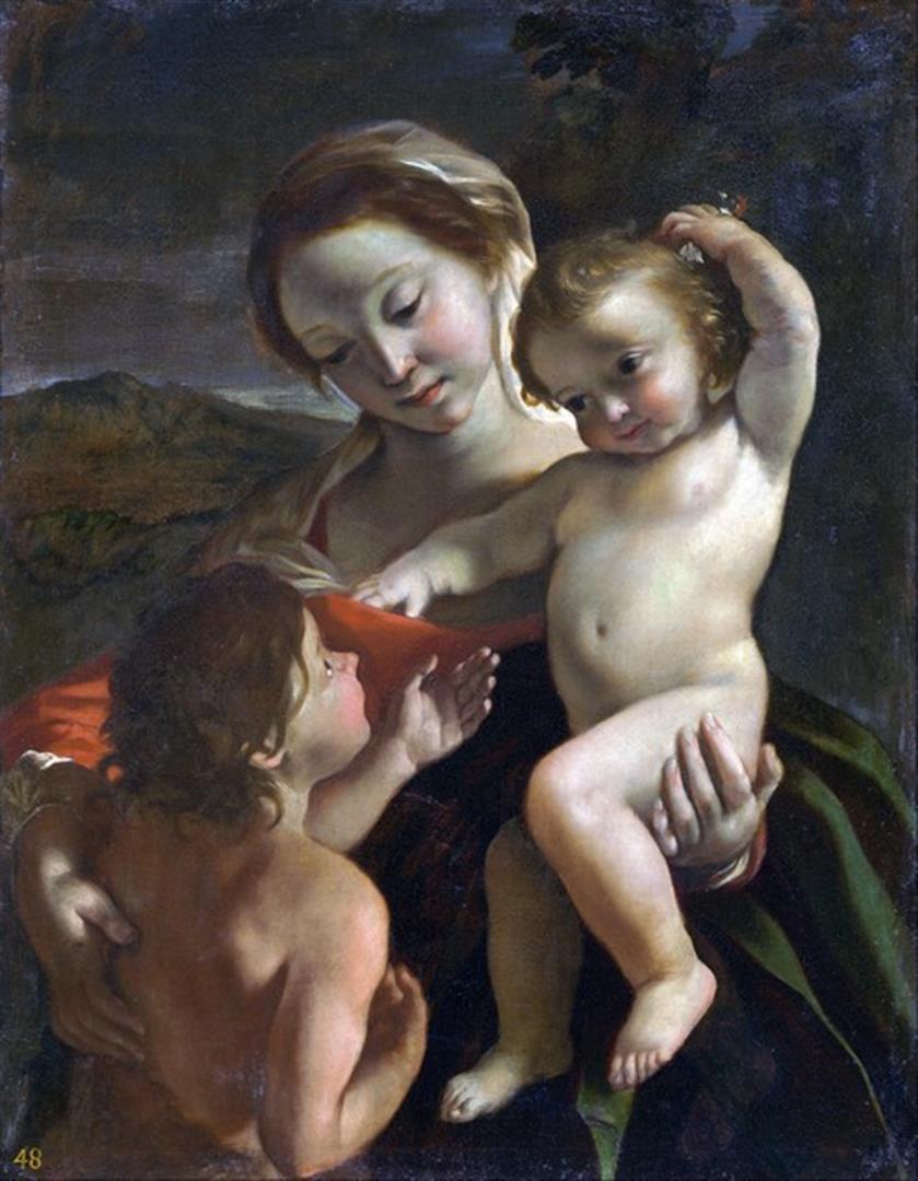 Giovanni Gaspare Lanfranco - Madonna and Child with: Artist: Giovanni Gaspare Lanfranco - Title: Madonna and Child with Young John the Baptist - Medium: Fine Art Reproduction Giclee on Canvas - Image Size: Approximately 32 inches x 24.75 inches - Unfram