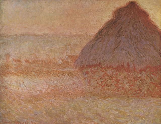 Claude Monet - Haystacks at Sunset: Artist: Claude Monet - Title: Haystacks at Sunset - Medium: Fine Art Reproduction Giclee on Canvas - Image Size: Approximately 24.75 inches x 32 inches - Unframed on Unstretched Canvas - Biography: Cl