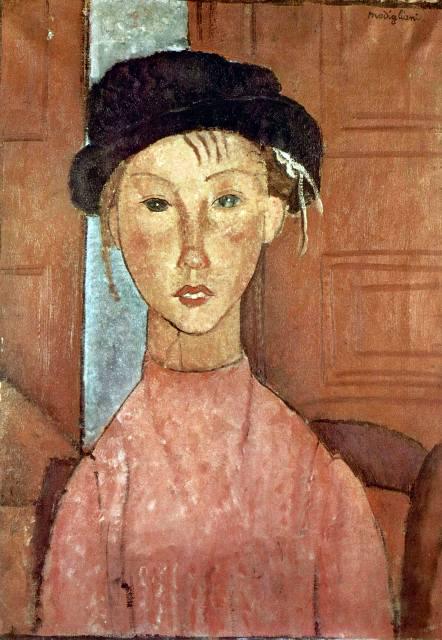 Amedeo Modigliani - Girl with Hat: Artist : Amedeo Modigliani - Title: Girl with Hat - Medium: Fine Art Reproduction Giclee on Canvas - Image Size: Approximately 20 inches x 13.75 inches - Unframed on Unstretched Canvas - Biography: Am