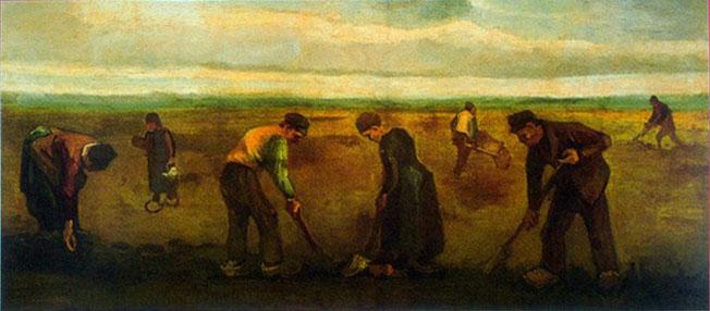 Van Gogh - Farmers: Artist: Vincent Van Gogh - Title: Farmers - Medium: Fine Art Reproduction Giclee on Archival Canvas - Image Size: Approximately 8.75 inches x 20 inches - Unframed on Unstretched Canvas - Biography: Vi