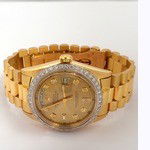 Gents Rolex 18KT Gold DayDate Wristwatch 1.34ct A2004: "Gents Rolex 18KT Gold DayDate Wristwatch 1.34ct A2004. Excellent Condition! BR1085RX. One gents, hand crafted & machine milled Rolex DayDate Model The President wristwatch electronically tested 18KT