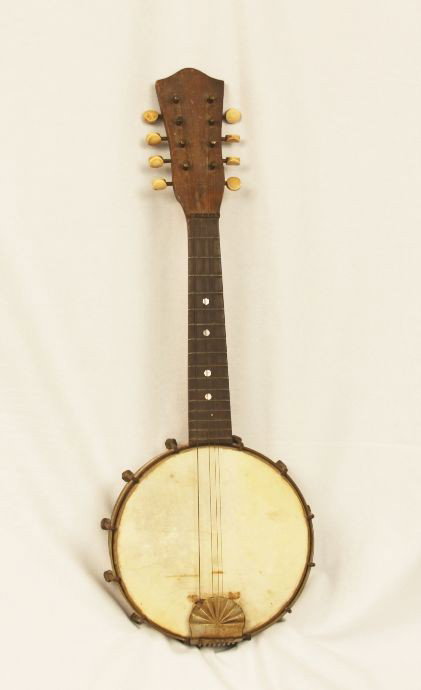 Antique 8-String Banjo ED652: "Antique 8-String Banjo ED652. Excellent Vintage Condition! LP67YT. Antique 8-String Banjo with open back. Measures 21.5" long & 4 strings are missing. Mother of Pearl inlay. Made by Brehm & Melvin of