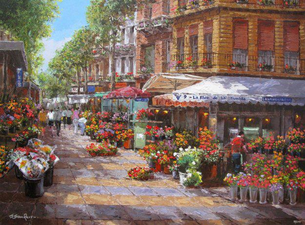 Sam Park "BARCELONA FLOWER MARKET": Sam Park "BARCELONA FLOWER MARKET" Hand Signed and Numbered Limited Edition Embellished Giclee on Canvas Dimensions: 24 x 32 inches (Note: edition number received may differ from photo)