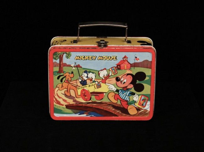 Rare 1954 Mickey Mouse & Donald Duck Metal Lunchbox ED7: "Rare 1954 Mickey Mouse & Donald Duck Metal Lunchbox ED761. Excellent Vintage Condition!. JF571HU. Very rare 1954 Mickey Mouse & Donald Duck metal lunchbox. Made by Adco Liberty. Rarity 8. 2009 Toys &