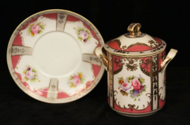 Antique Noritake Condensed Milk Set ED500: "Antique Noritake Condensed Milk Set ED500. Excellent Vintage Condition! FD12FC. This is a hand painted Noritake Condensed Milk Set valued at over $150.00. The hand painting is very well done and is f