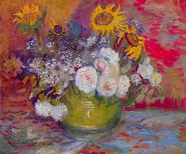 Van Gogh - Still-Life With Roses And Sunflowers: Artist: Vincent Van Gogh - Title: Still-Life with Roses and Sunflowers - Medium: Fine Art Reproduction Giclee on Archival Canvas - Image Size: Approximately 16.5 inches x 20 inches - Unframed on Unstr