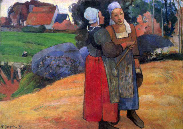 Paul Gauguin - Breton Farmers: Artist: Paul Gauguin - Title: Breton Farmers - Medium: Fine Art Reproduction Giclee on Canvas - Image Size: Approximately 14 inches x 20 inches - Unframed on Unstretched Canvas - Biography: French pos