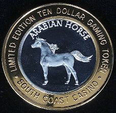 Limited Edition $10 Gaming Token from the South Coast C: Limited Edition $10 Gaming Token from the South Coast Casino Arabian Horse Las Vegas, Nevada GT135. This Gaming Token is listed in AS-IS condition. PT01YH Limited Edition $10 Gaming Token from the Sou
