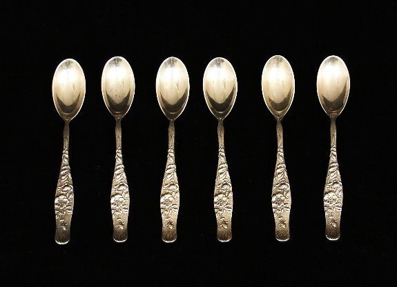 Tiffany & Co Set of 6 Pattern Vine "Wild Rose" Spoons E: Tiffany & Co Set of 6 Pattern Vine Wild Rose" Spoons ED819. Excellent Vintage Condition! KD163FS. These are a set of Six Rare and highly collectible Antique TIFFANY & CO Demitasse Spoons in the Vine "