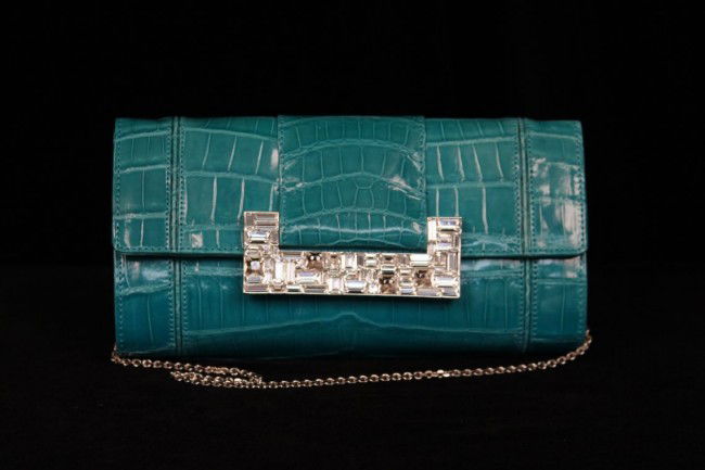 New w/Tags Judith Leiber Croc w/Crystals Evening Bag ED: "New w/Tags Judith Leiber Croc w/Crystals Evening Bag ED672. Excellent Condition! KF8701XR. Authentic JUDITH LEIBER Clutch/Evening Bag! This Gorgeous Teal Croc embossed Leather Purse Retails for $3,99
