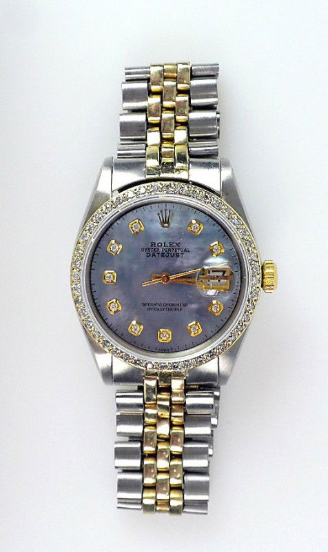 Gents rolex Two-Tone DateJust Model Wristwatch. 98.90 g: "Gents rolex Two-Tone DateJust Model Wristwatch. 98.90 gm. A870 Excellent Condition! One gents, hand crafted & machine milled Rolex two-tone DateJust wristwatch electronically tested stainless steel &