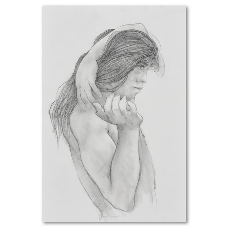 Bobby's Hair by Bragg Original: "Bobby's Hair" is an original pencil drawing on paper by Charles Lynn Bragg, hand signed by the artist. Includes Letter of Authenticity. Measures approx. 9" x 13.5" (image).