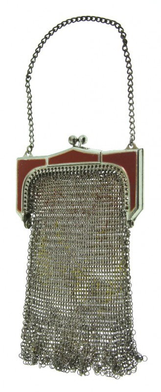 Antique Whiting & Davis Mesh Art-Deco Bag ED848: "Antique Whiting & Davis Mesh Art-Deco Bag ED848. Excellent Vintage Condition! LR15VE. This is an Art-Deco Whiting & David mesh purse with an enamel frame from the 1920's. It is very rare due to it's 