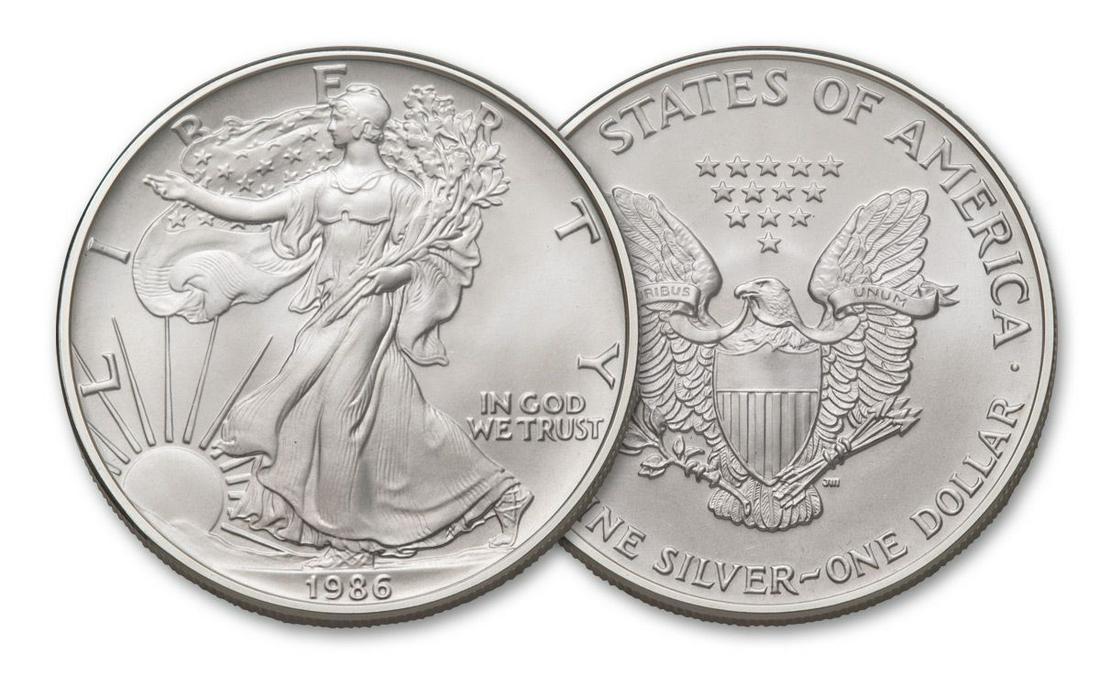1986 American Silver Eagle .999 Fine Silver Dollar Coin: One 1986 American Silver Eagle .999 Fine Silver Dollar Coin.