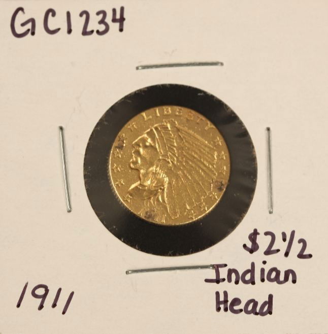 1911 $2 1/2 Indian Head Gold Coin GC1234: "1911 $2 1/2 Indian Head Gold Coin GC1234. As-Is Condition! SD791GD. 1911 $2 1/2 Indian Head Gold Coin Thank you for viewing this lot. We are always adding new inventory and new auctions, so check bac
