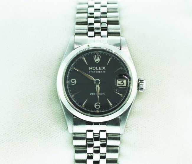 Rolex Stainless Steel Date Precision Midsize Wristwatch: Rolex Stainless Steel Date Precision Midsize Wristwatch A2280. Good Condition. FR159MN. One, hand crafted & machine milled Rolex Stainless Steel Oyster Date Precision Midsize wristwatch electronically