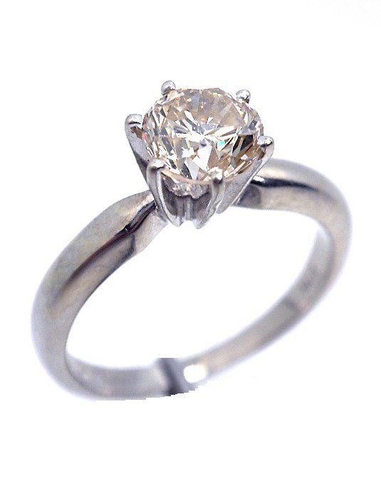 14KT White Gold Diamond Solitaire Ring 1.00ct A2396: "14KT White Gold Diamond Solitaire Ring 1.00ct A2396. Good Condition! XE141KW. One electronically tested 14KT white gold ladies cast diamond solitaire ring. Bright polish finish. Identified with marki