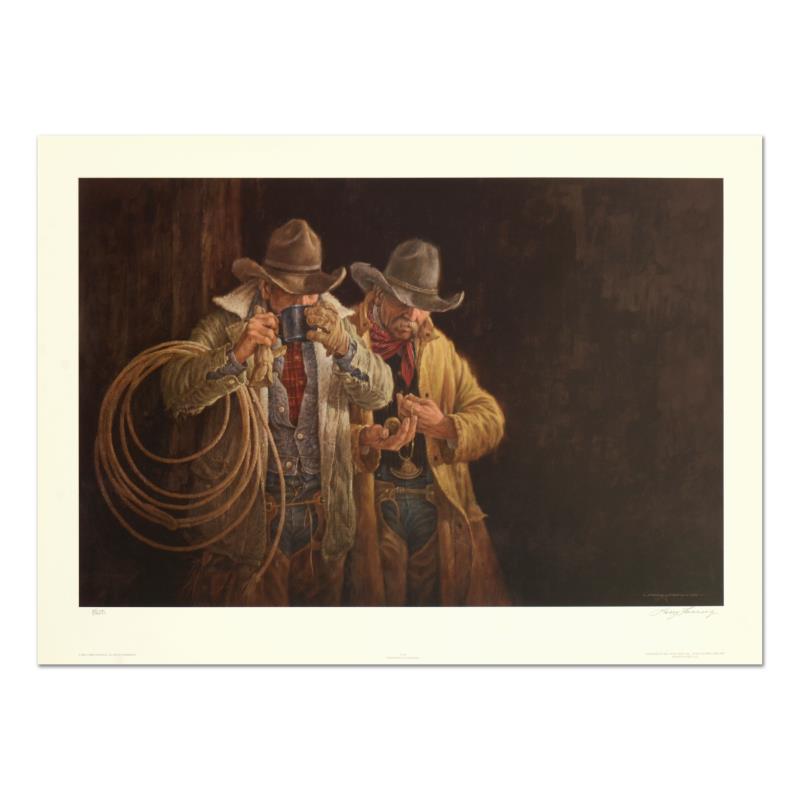 5:00 A.M. by Fanning (1938-2014) by Fanning (1938-2014): "5:00 A.M." is a limited edition lithograph on paper by Larry Fanning (1938-2014), numbered and hand signed with a Letter of Authenticity. Measures approximately 22.5" x 14.5" (image).