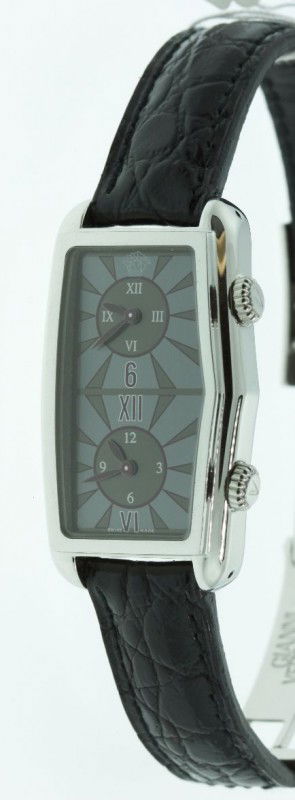 Gianni Versace Women's Dual Time Watch RTJ230: "Gianni Versace Women's Dual Time Watch RTJ230. Excellent Condition! XB181PL. Gianni Versace Women's Gray Logoed Dial Dual Time Watch. Polished Stainless Steel case and buckle. Gray dial. Red-marroon