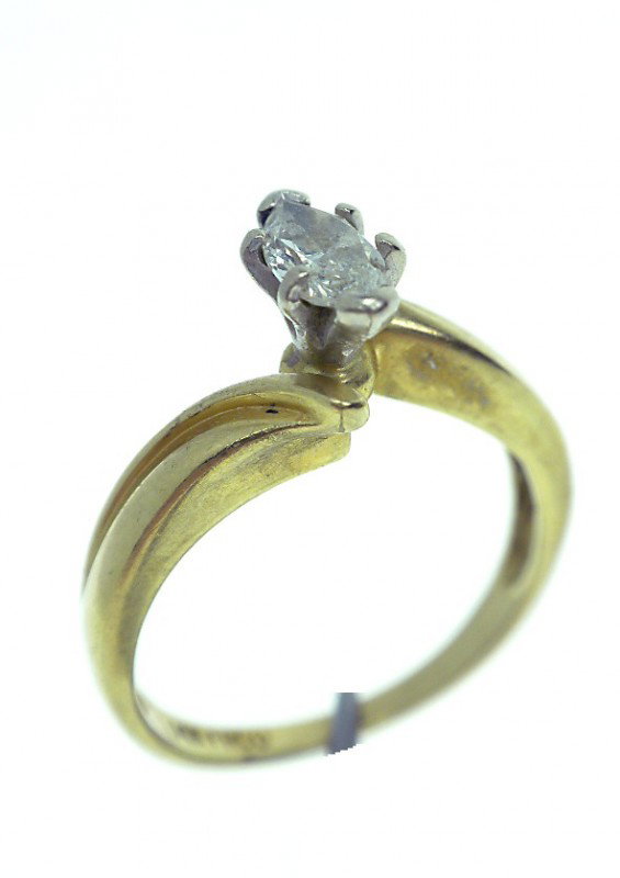 14KT Yellow Gold Diamond Solitaire Ring A2482: "14KT Yellow Gold Diamond Solitaire Ring A2482. Good Condition! MO131MV. One electronically tested 14KT yellow gold ladies cast diamond solitaire ring with a bright finish. Condition is good. Identifi