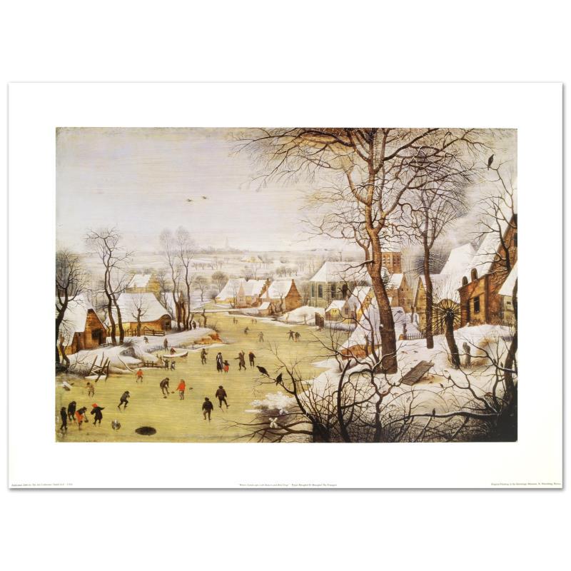 Winter Landscape with Skaters and Bird-trap by Brueghel (1564-1636) by Brueghel: "Winter Landscape with Skaters and Bird-Trap" fine art print on paper by Pieter Brueghel the Younger (1564-1636), created with EncreLuxe printing process which captures the subtle nuance of color from