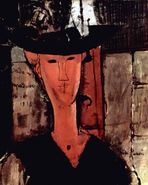 Amedeo Modigliani - Lady With Hat: Artist : Amedeo Modigliani - Title: Lady With Hat - Medium: Fine Art Reproduction Giclee on Canvas - Image Size: Approximately 20 inches x 16 inches - Unframed on Unstretched Canvas - Biography: Amede