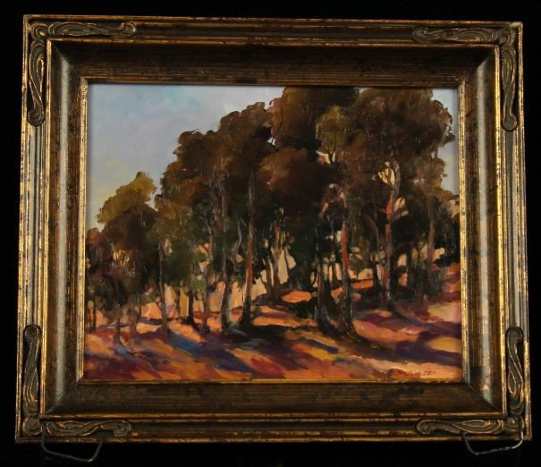 Original Oil Painting "Eucalyptus Grove" by D. Bottorff: "Original Oil Painting "Eucalyptus Grove" by D. Bottorff ED536. Excellent Condition! JG25FC. Presenting a newly painted 8"x10" professionally framed plein air style oil painting on archival board. Thi
