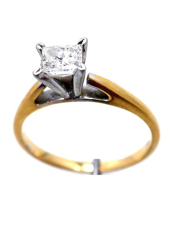 18KT Platinum Yellow Gold Diamond Solitaire Ring 0.40ct: "18KT Platinum Yellow Gold Diamond Solitaire Ring 0.40ct A2587. Good Condition! GS401HS. One electronically tested 18KT platinum yellow gold ladies cast & assembled diamond solitaire ring. Bright poli