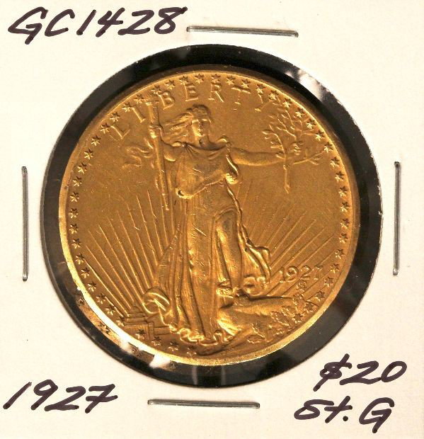 1927 $20 St. Gaudens Double Eagle Gold Coin GC1428: "1927 $20 St. Gaudens Double Eagle Gold Coin GC1428. As-Is Condition! HH1441XR. 1927 $20 St. Gaudens Double Eagle Gold Coin. Thank you for viewing this lot. We are always adding new inventory and new 