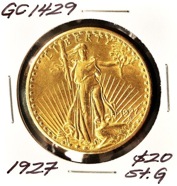 1927 $20 St. Gaudens Double Eagle Gold Coin GC1429: "1927 $20 St. Gaudens Double Eagle Gold Coin GC1429. As-Is Condition! QL1441EI. 1927 $20 St. Gaudens Double Eagle Gold Coin. Thank you for viewing this lot. We are always adding new inventory and new 