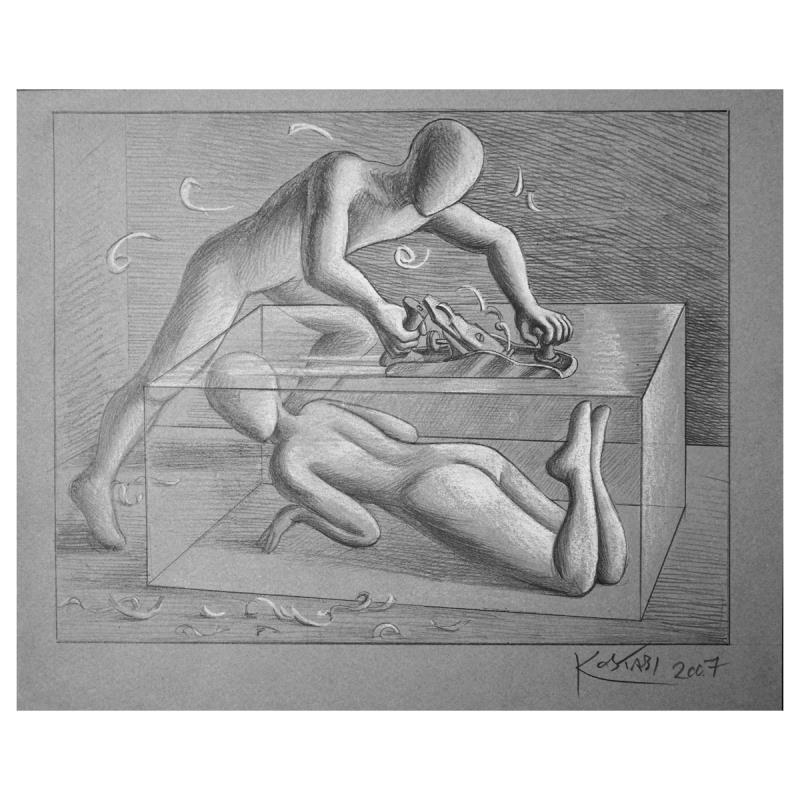 Smooth Operator by Kostabi Original: "Smooth Operator" is an original artwork, pencil on paper, by Mark Kostabi. The piece is hand signed and comes with a certificate of authenticity. Measures approximately 8" x 10".