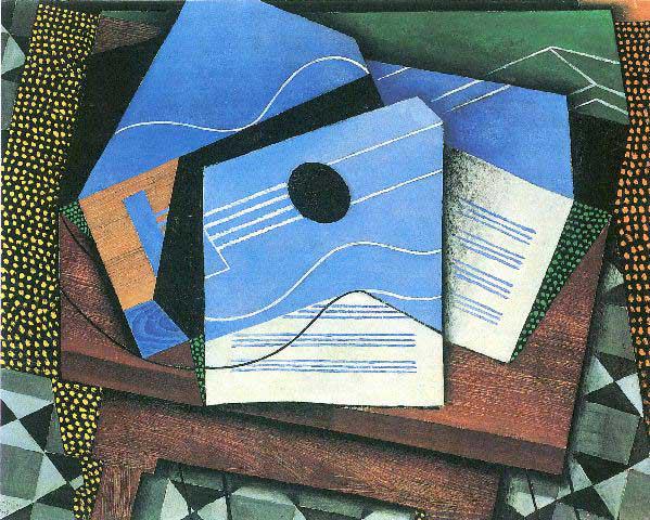 Juan Gris - Table With Guitar: Artist: Juan Gris - Title: Table With Guitar - Medium: Fine Art Reproduction Giclee on Canvas - Image Size: Approximately 16 inches x 20 inches - Unframed on Unstretched Canvas - Biography: José Vict