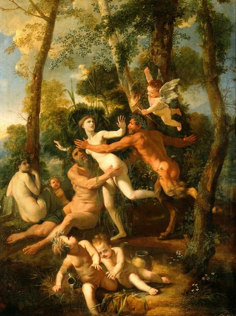 Nicolas Poussin - Pan and Syrinx: Artist: Nicolas Poussin - Title: Pan and Syrinx - Medium: Fine Art Reproduction Giclee on Canvas - Image Size: Approximately 20 inches x 15 inches - Unframed on Unstretched Canvas - Biography: Nicolas