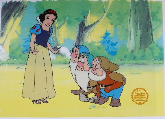 Snow White - Limited Edition Disney Serigraph Cel: "Snow White - Limited Edition Disney Serigraph Cel - Fine Art Walt Disney Serigraph Cel - UA52WP - An animated film is comprised of thousands of individual hand-pained cels, which, photographed, one a