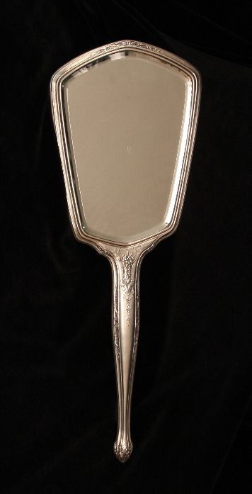 Antique Sterling Silver R. Wallace & Sons Hand Mirror E: "Antique Sterling Silver R. Wallace & Sons Hand Mirror ED1032. Excellent Vintage Condition! GF65HB. One antique sterling silver hand mirror by R. Wallace & Sons engraved with flowers and Victorian sty