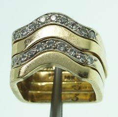 14KT Yellow Gold and Diamond Set of 4 Modern Style Stac: "14KT Yellow Gold and Diamond Set of 4 Modern Style Stackable Rings NS106. Excellent Condition! WN142ME. One set of four 14KT yellow gold and diamond stackable modern style rings. Total weight of diam