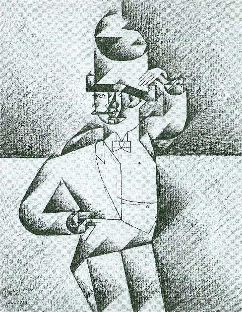Juan Gris - Man In Cafe: Artist: Juan Gris - Title: Man In Cafe - Medium: Fine Art Reproduction Giclee on Canvas - Image Size: Approximately 20 inches x 15.5 inches - Unframed on Unstretched Canvas - Biography: José Victoria