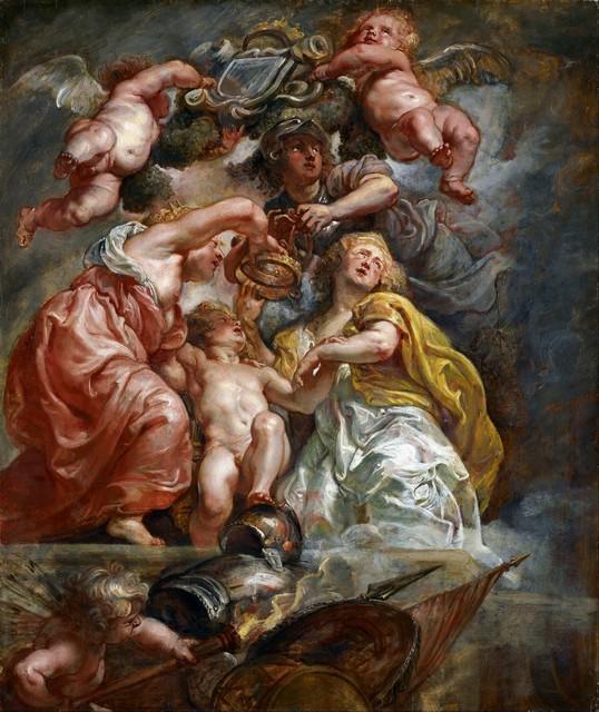 Sir Peter Paul Rubens - The Union of England and Scotland: Artist: Sir Peter Paul Rubens - Title: The Union of England and Scotland - Medium: Fine Art Reproduction Giclee on Canvas - Image Size: Approximately 20 inches x 16.75 inches - Unframed on Unstretched