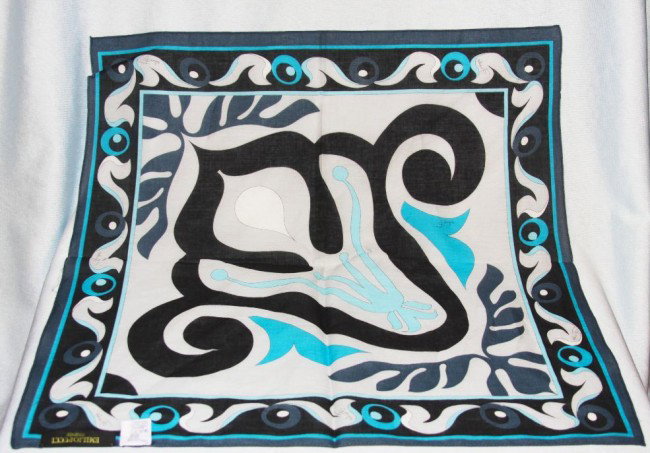 New Authentic Emilio Pucci Scarf/Bandana ED508: "New Authentic Emilio Pucci Scarf/Bandana ED508. Excellent Condition! PN9YT. This is a new 100% AUTHENTIC GENUINE "PUCCI" made in Italy 100% Cotton design print scarf! It has a retail value of $120.00