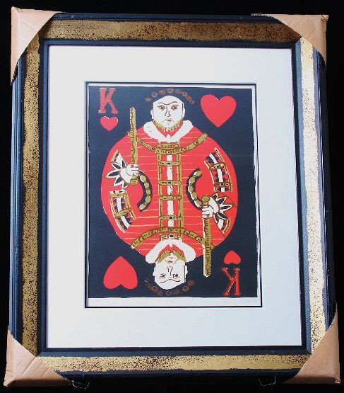 J. Webb "Henry" E-10. ED411: "J. Webb "Henry" E-10. ED411. Excellent Condition! JU531QA. Henry the 8th as the King of Hearts by Artist Webb in 1974. Collagraph. Hand signed by Artist lower right. Approx. 37" x 30.5" framed.. Than