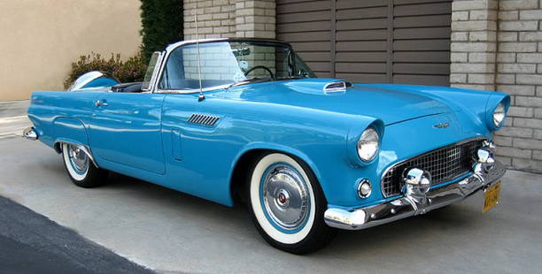 1956 Ford Thunderbird!: "1956 Ford Thunderbird. Gorgeous looks and fun to drive! Beautiful Aqua paint with Black & White interior. The 292 Eight cylinder Y block purrs with duel exhaust and a sporty three speed stick floor